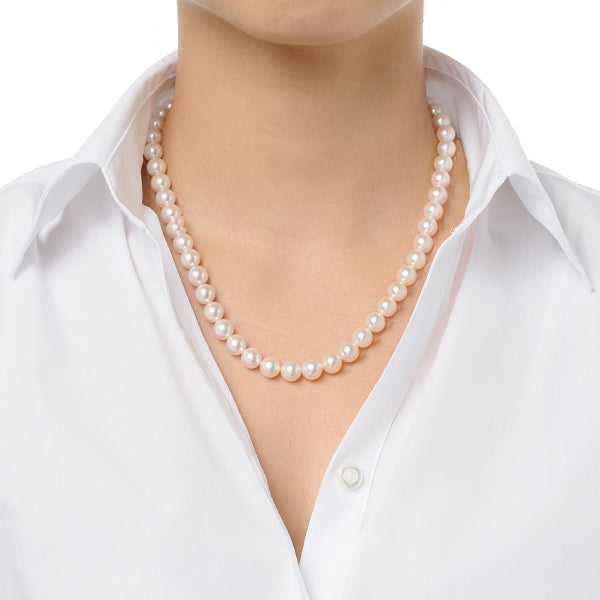 真珠ネックレス ダイヤモンド付きペンダント14mmk18真珠の首飾りH9