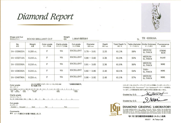 ダイヤモンド プラチナネックレス(計1.0カラット/Fカラー/VS1/3EX(H&C)/4月誕生石/グレーディングレポート付き)《JPDD1083》