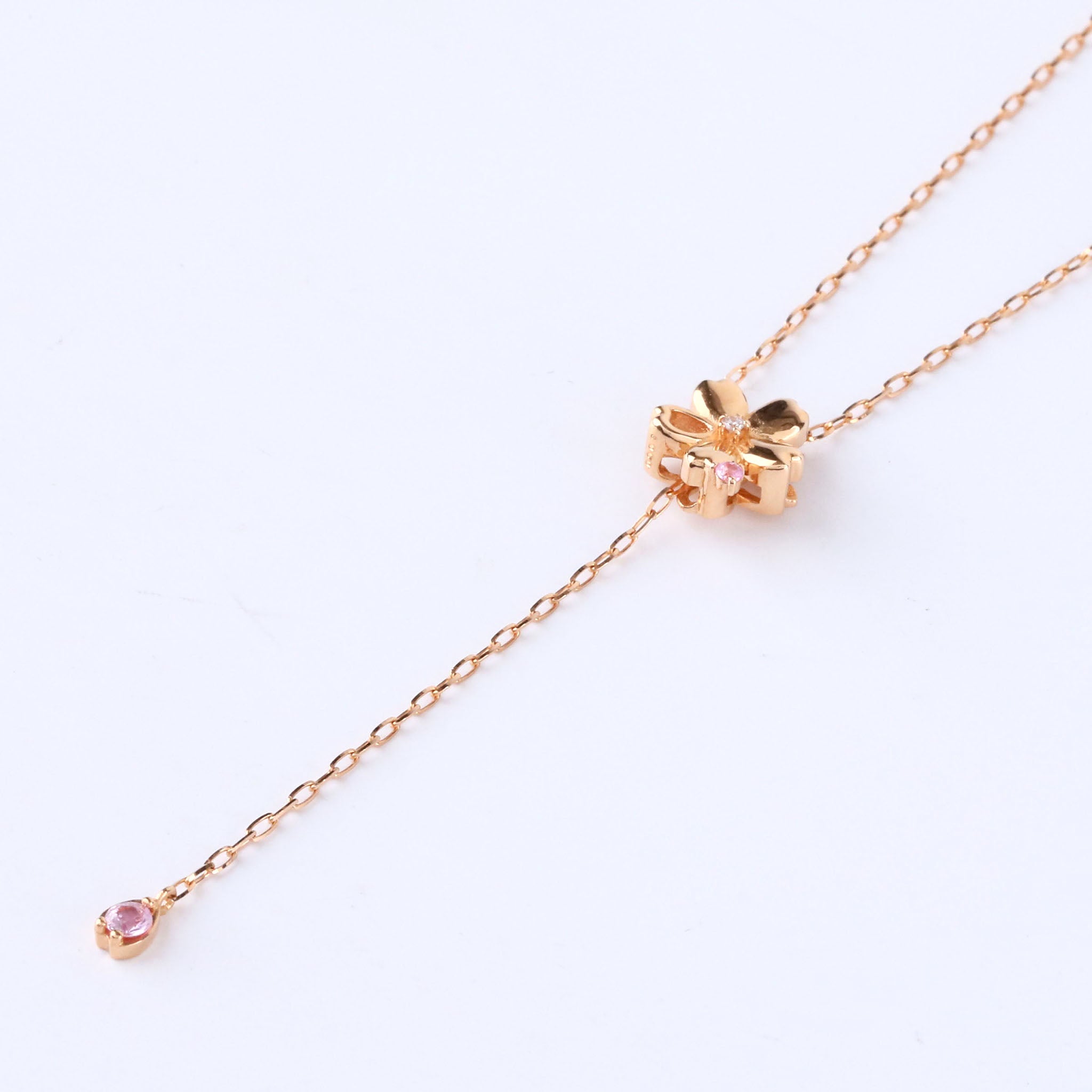 ダイヤモンド K18ネックレス(桜モチーフ/ロング/70cm/スライド式 