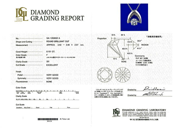 ダイヤモンド PTネックレス(0.15カラット/FカラーUP/SI2UP/EXCELLENT/ダンシングストーン/一粒/4月誕生石)